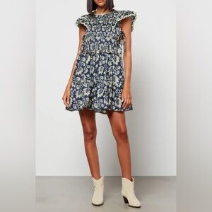 NWT Sea New York Women's Linda Short Sleeve Smocked Dress - Blue. Size XS